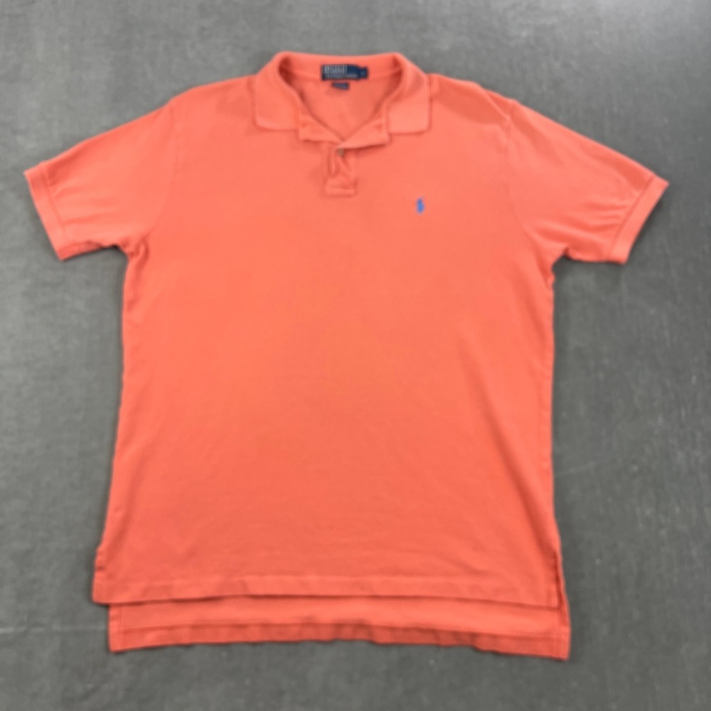 Polo Ralph Lauren Men Large Coral Orange Polo Shirt Short Sleeve Pique Pony Logo